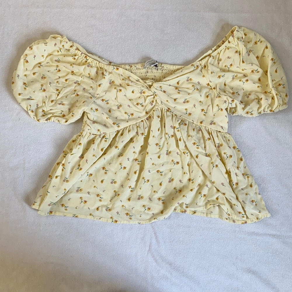 Yellow Floral Off the Shoulder Crop Top